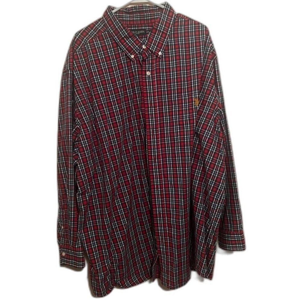 US Polo Assn. Shirt Mens Red Button Up Long Sleeve Plaid 3XL